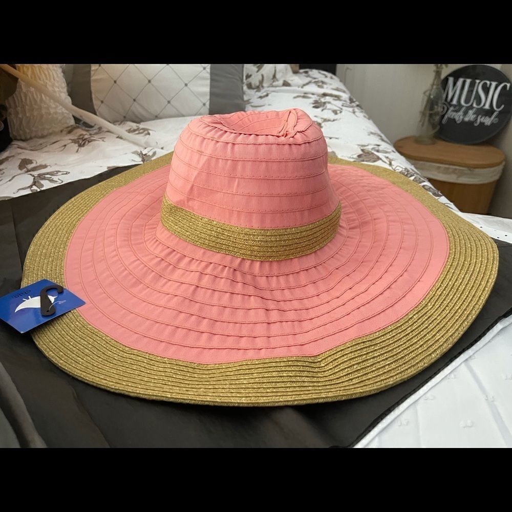 Pink and Tan Floppy Beach Hat